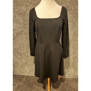 Allegra K Women's Black Long Sleeve Dress Pearl Collar. Knee L Size Large